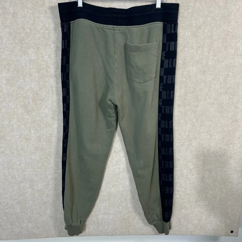 True‎ Religion Pants Men's Green Monogram Jogger Tapered Pockets Size Large